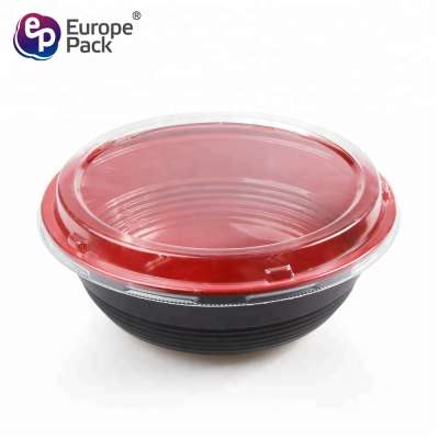 1000ml Black Disposable Biodegradable Bento Food Noodles Container PP Plastic Microwave Safe Soup Bowl With Lid